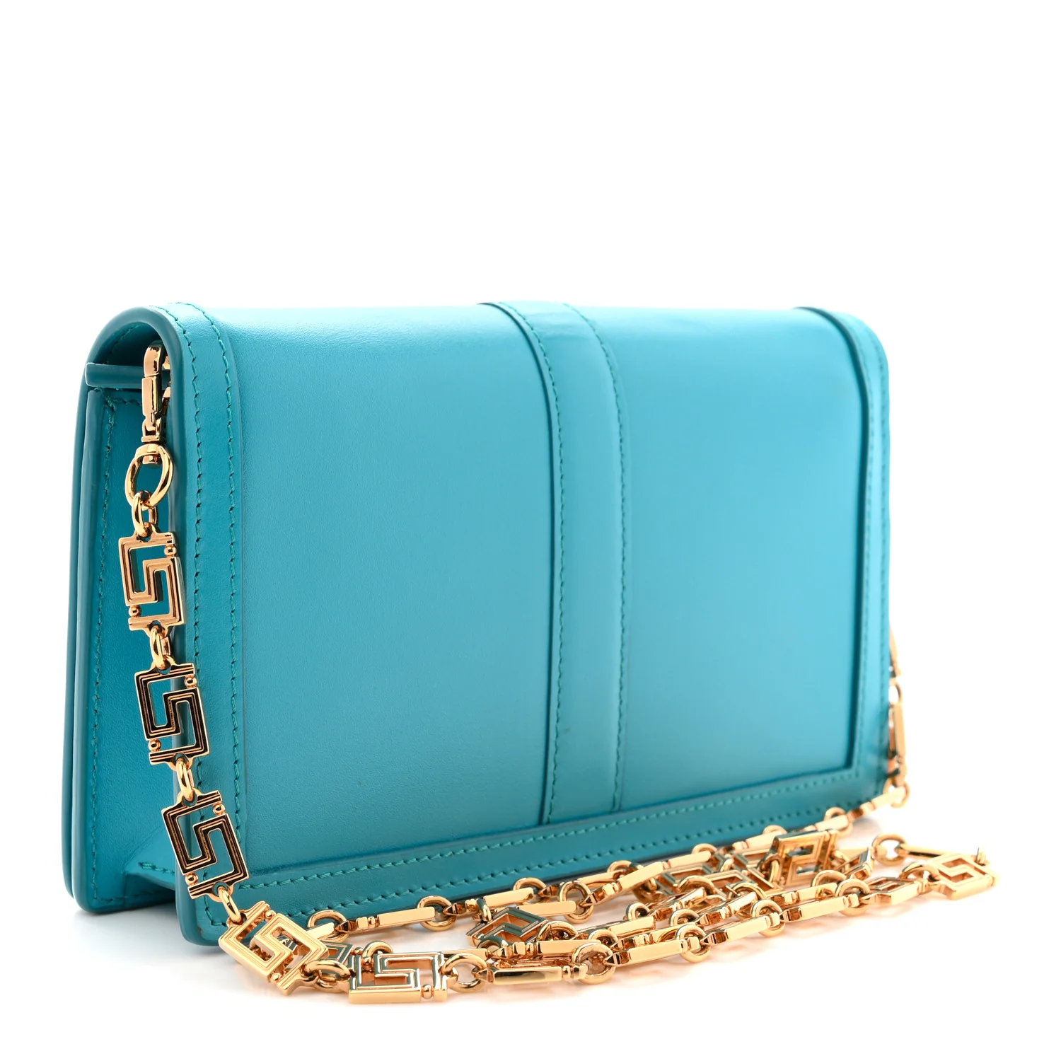 Calfskin Greca Goddess Wallet On Chain Blue - Image 3