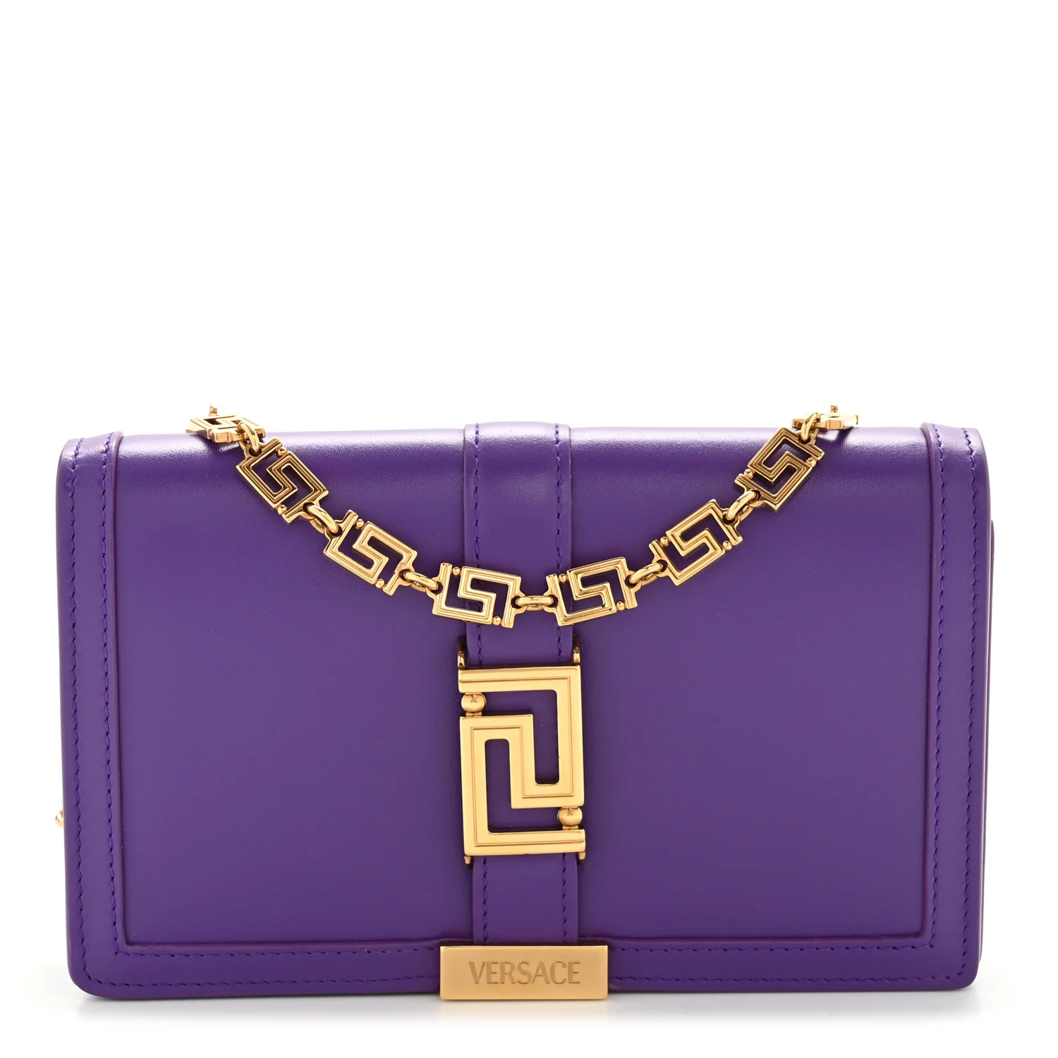 Calfskin Greca Goddess Wallet On Chain Dark Orchid
