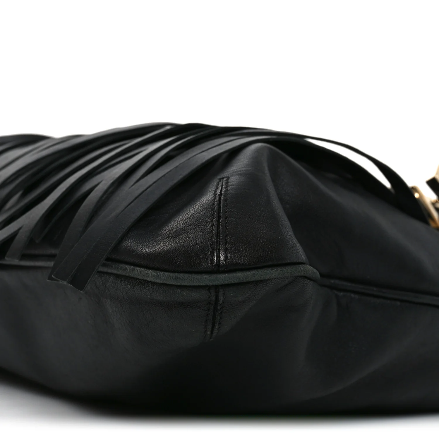 Calfskin Palazzo Fringe Shoulder Bag Black - Image 9