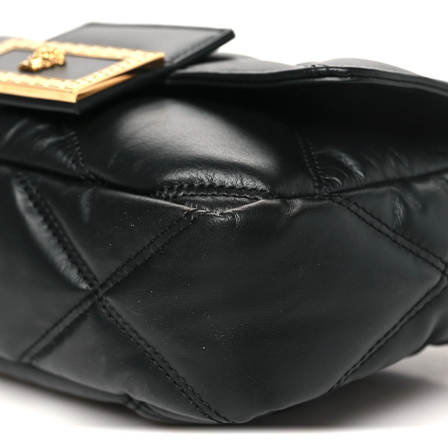 Calfskin Quilted Medusa Small Top Handle Shoulder Bag Black - Image 9