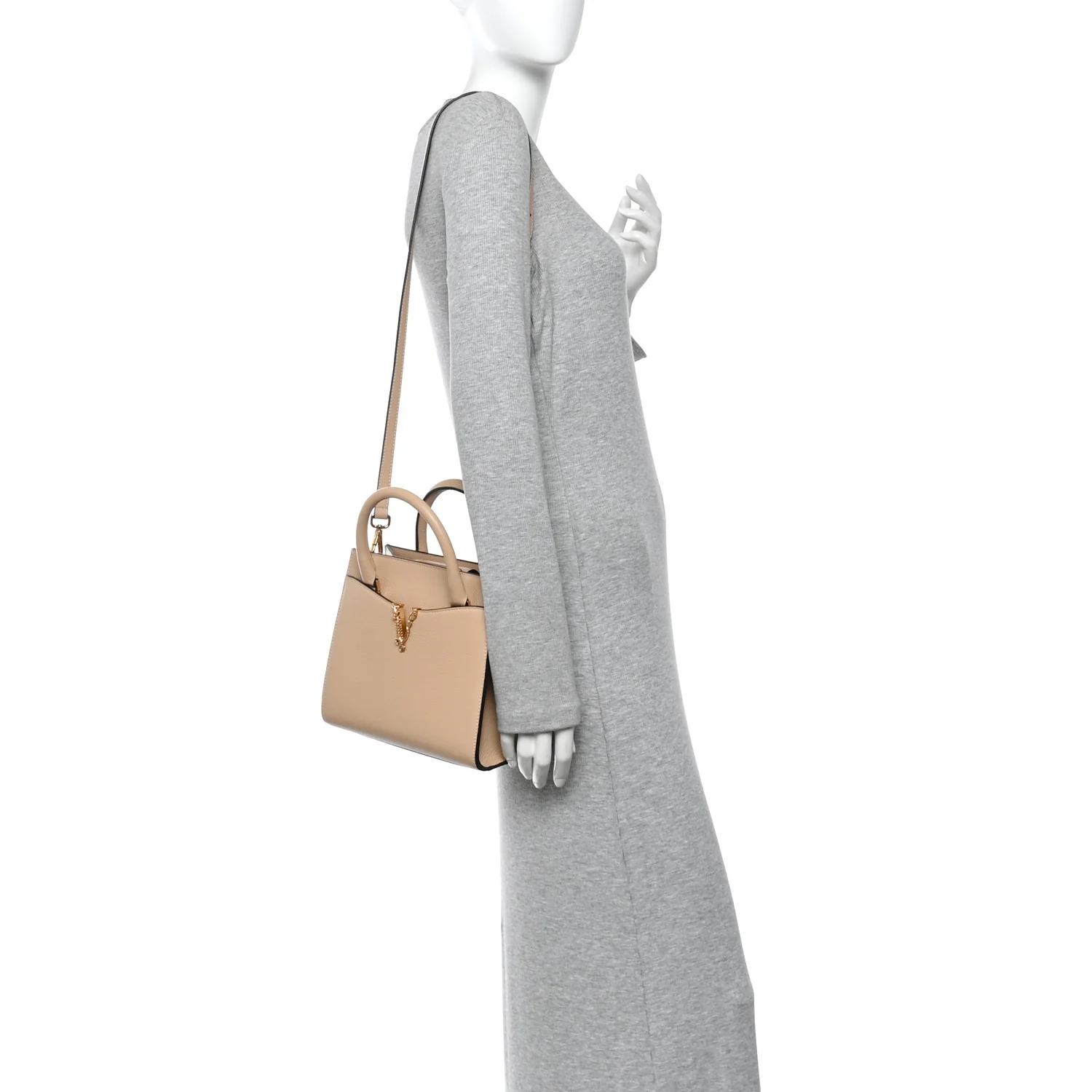 Grainy Calfskin Virtus Top Handle Tote Beige - Image 2