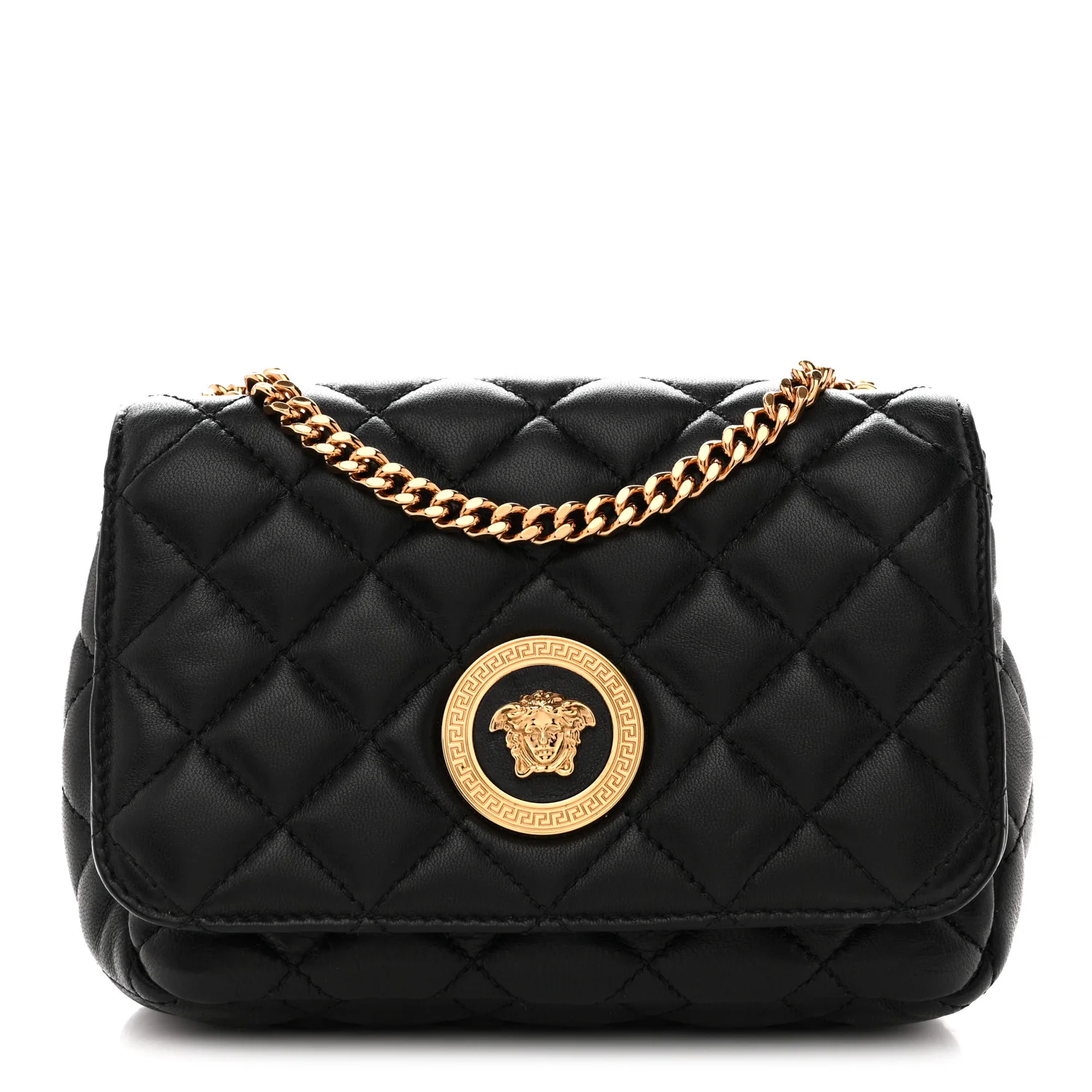 Nappa Quilted Small Medusa Chain Crossbody Black