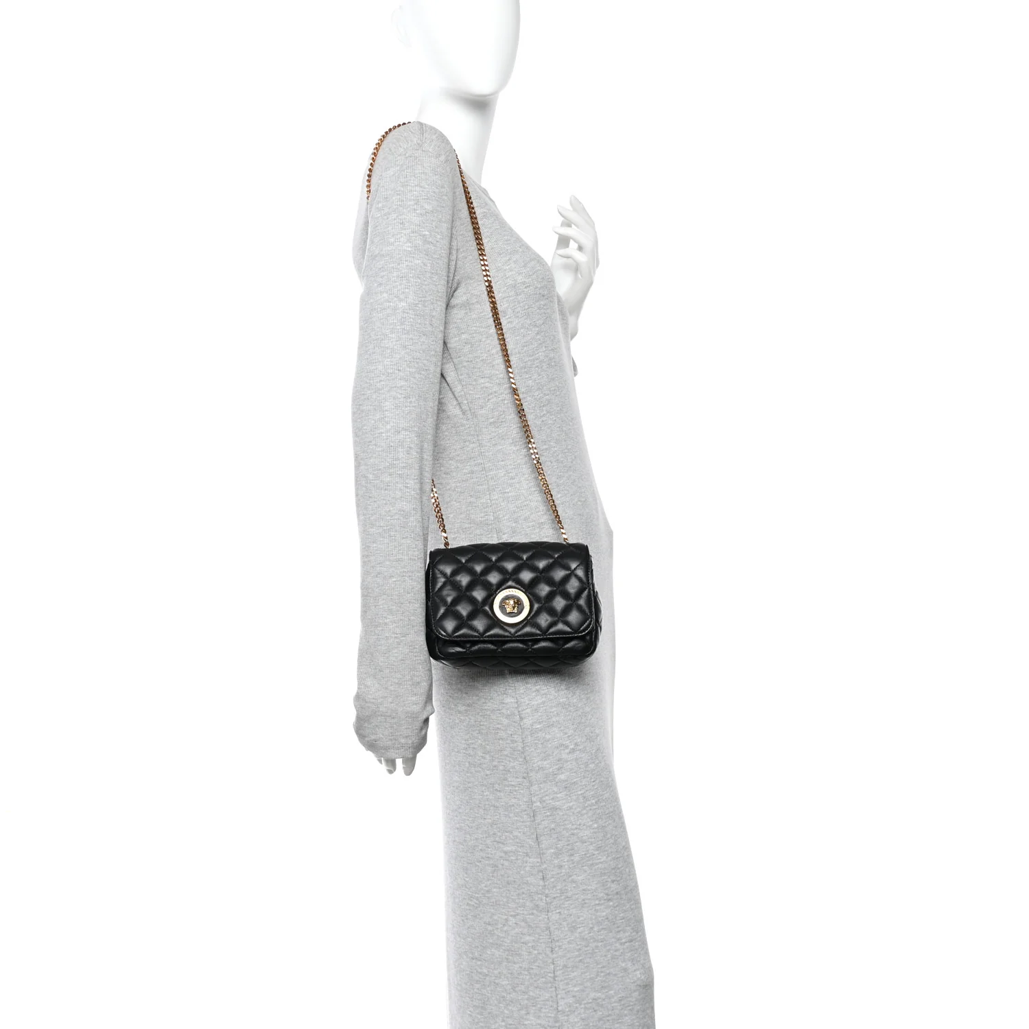 Nappa Quilted Small Medusa Chain Crossbody Black - Image 2