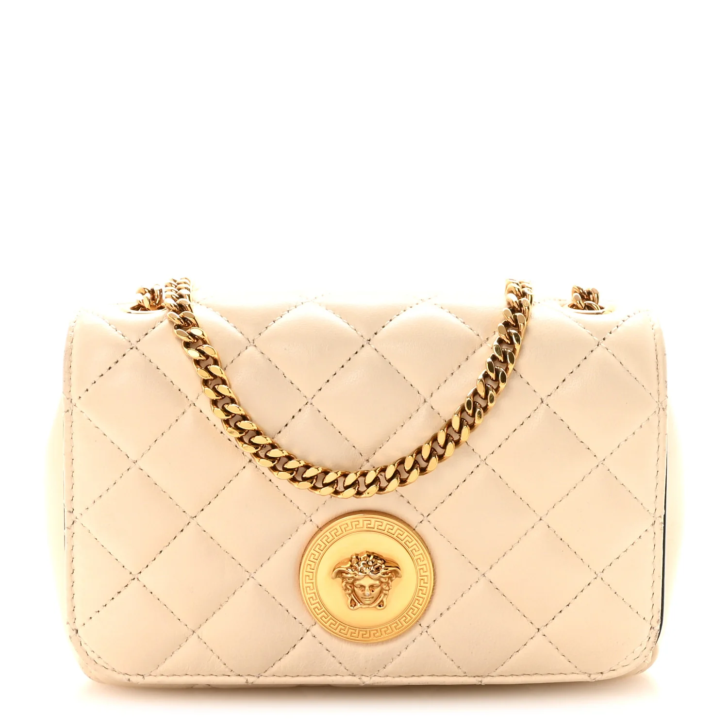 Nappa Quilted Small Medusa Chain Crossbody White