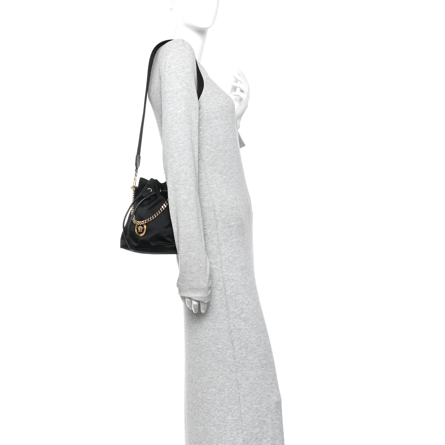 Nylon Medusa Drawstring Bucket Bag Black - Image 2
