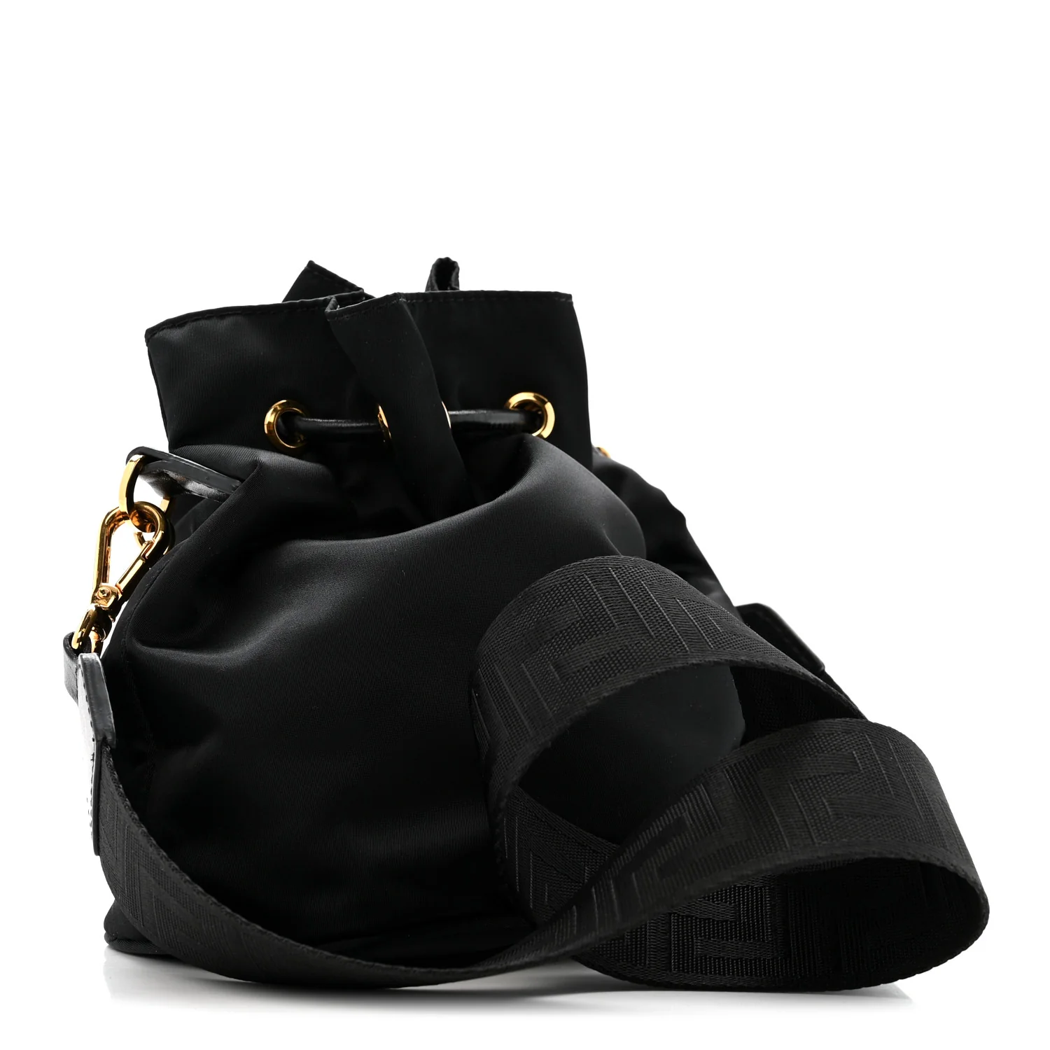 Nylon Medusa Drawstring Bucket Bag Black - Image 3