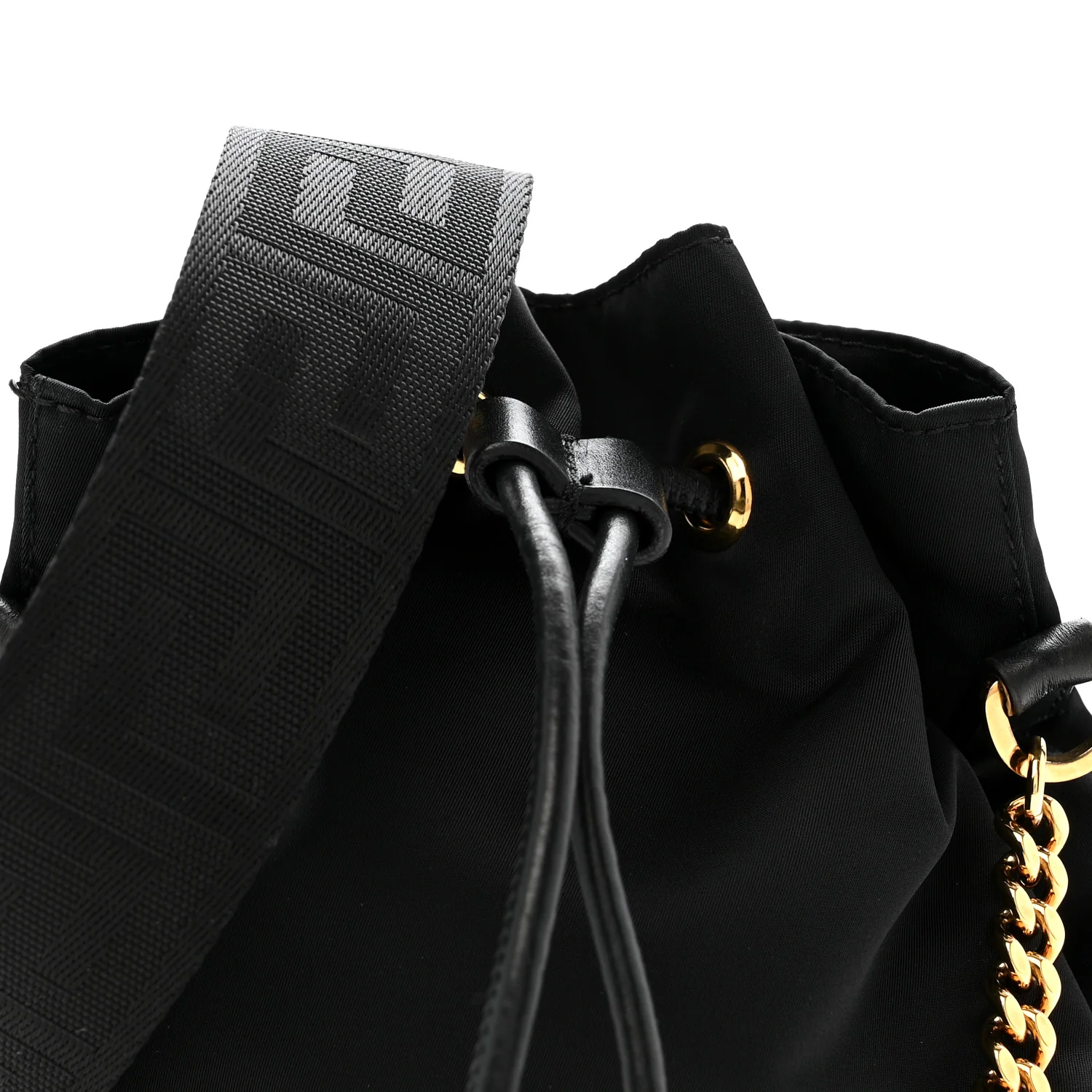 Nylon Medusa Drawstring Bucket Bag Black - Image 9