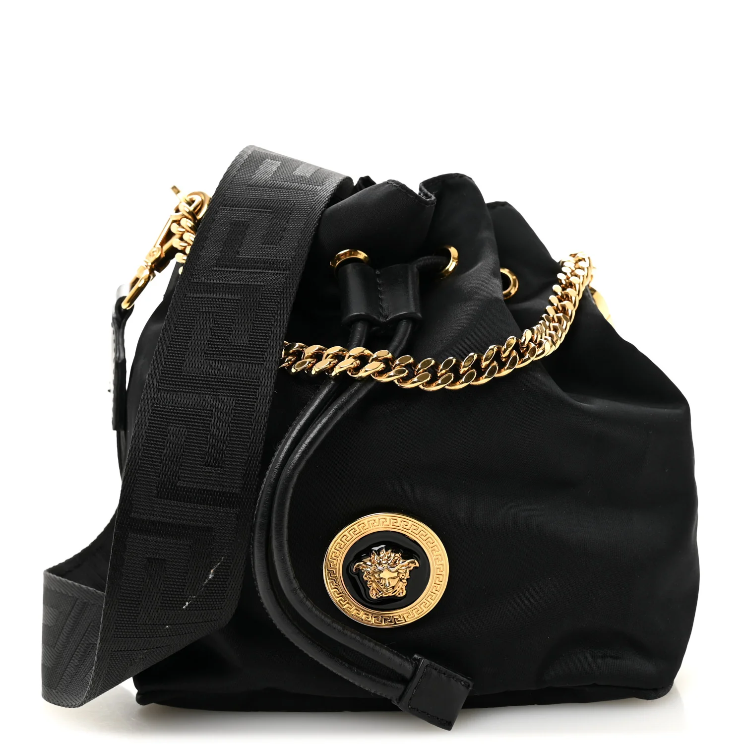 Nylon Medusa Drawstring Bucket Bag Black - Image 2