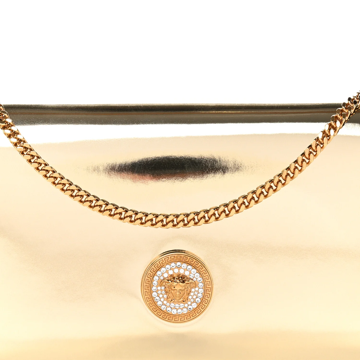 Patent Metallic Crystal Medusa Clutch On Chain Gold - Image 7