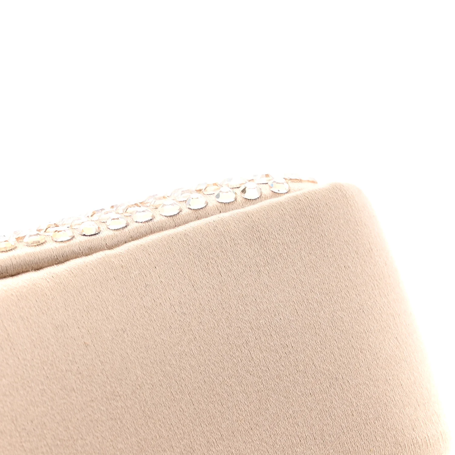 Satin Crystal Medusa Chain Clutch Beige - Image 10