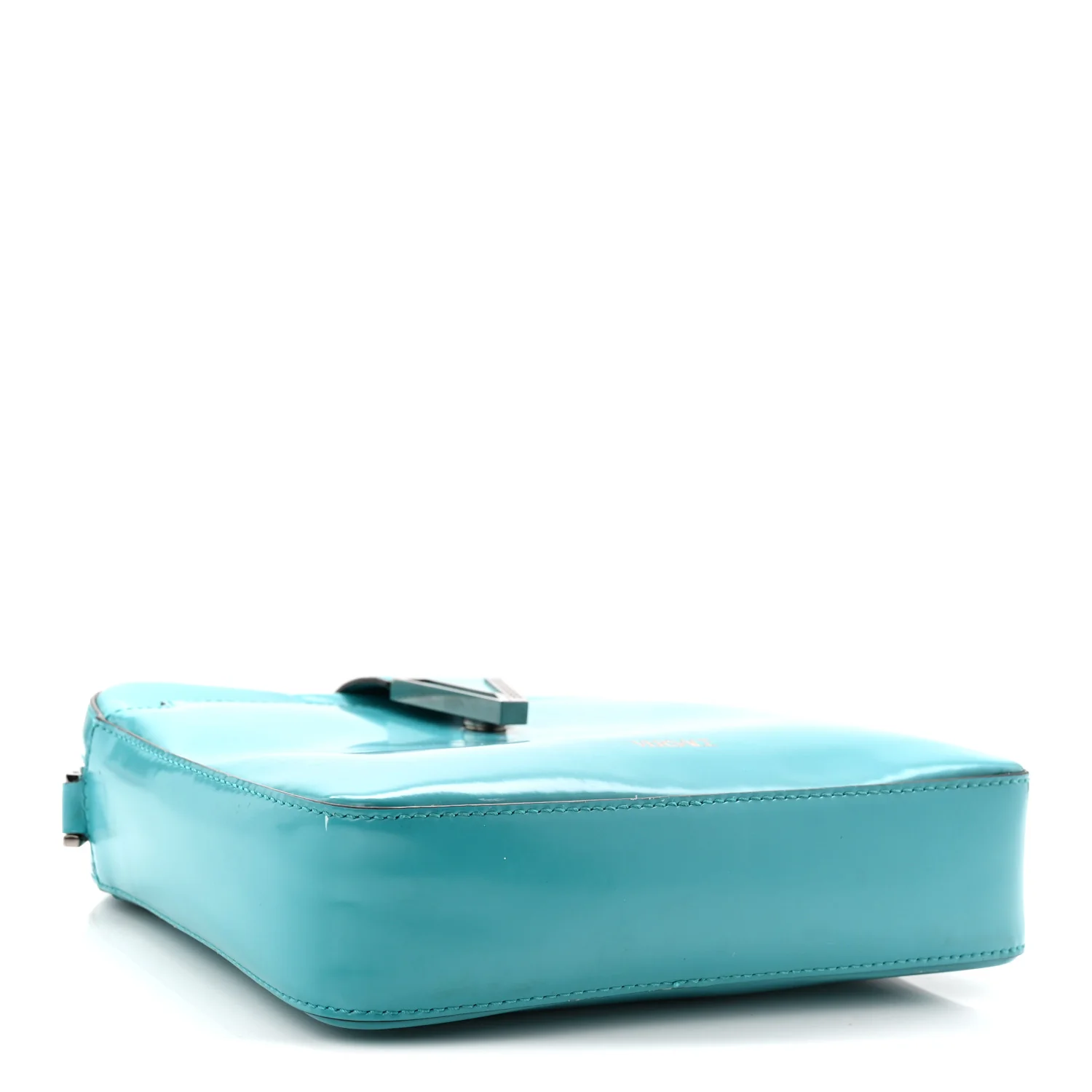 Shiny Calfskin V Greca Messenger Bag Teal - Image 4