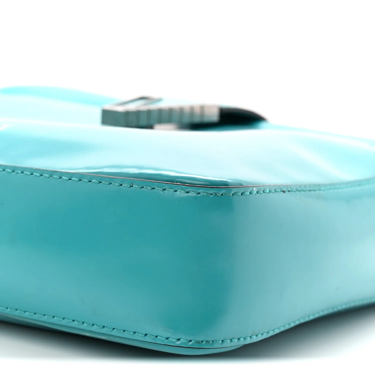 Shiny Calfskin V Greca Messenger Bag Teal - Image 9