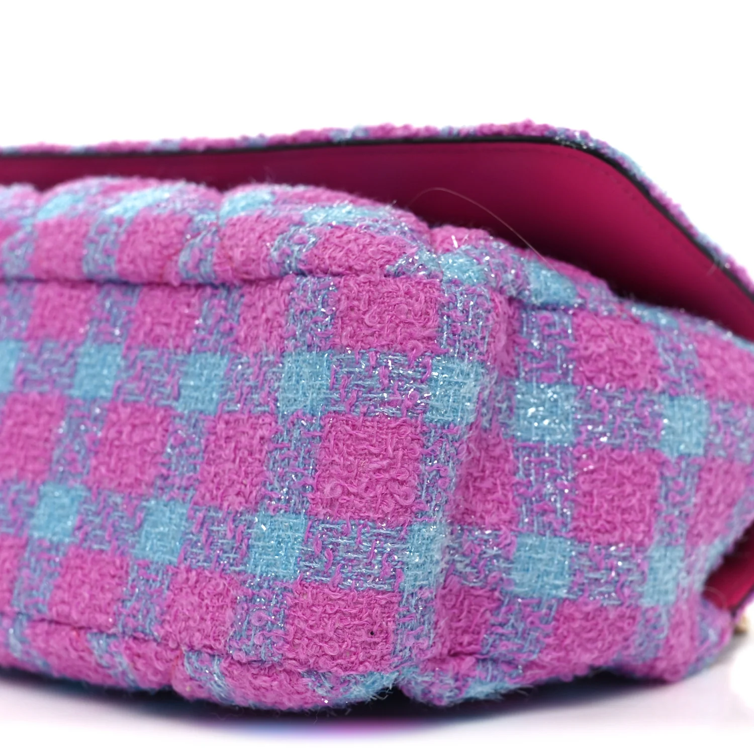 Tweed Quilted Medusa Medium Chain Crossbody Pink Blue - Image 9