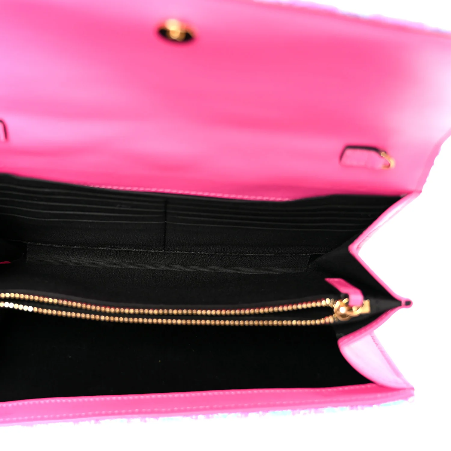 Tweed Quilted Medusa Wallet on Chain Crossbody Pink Blue - Image 6